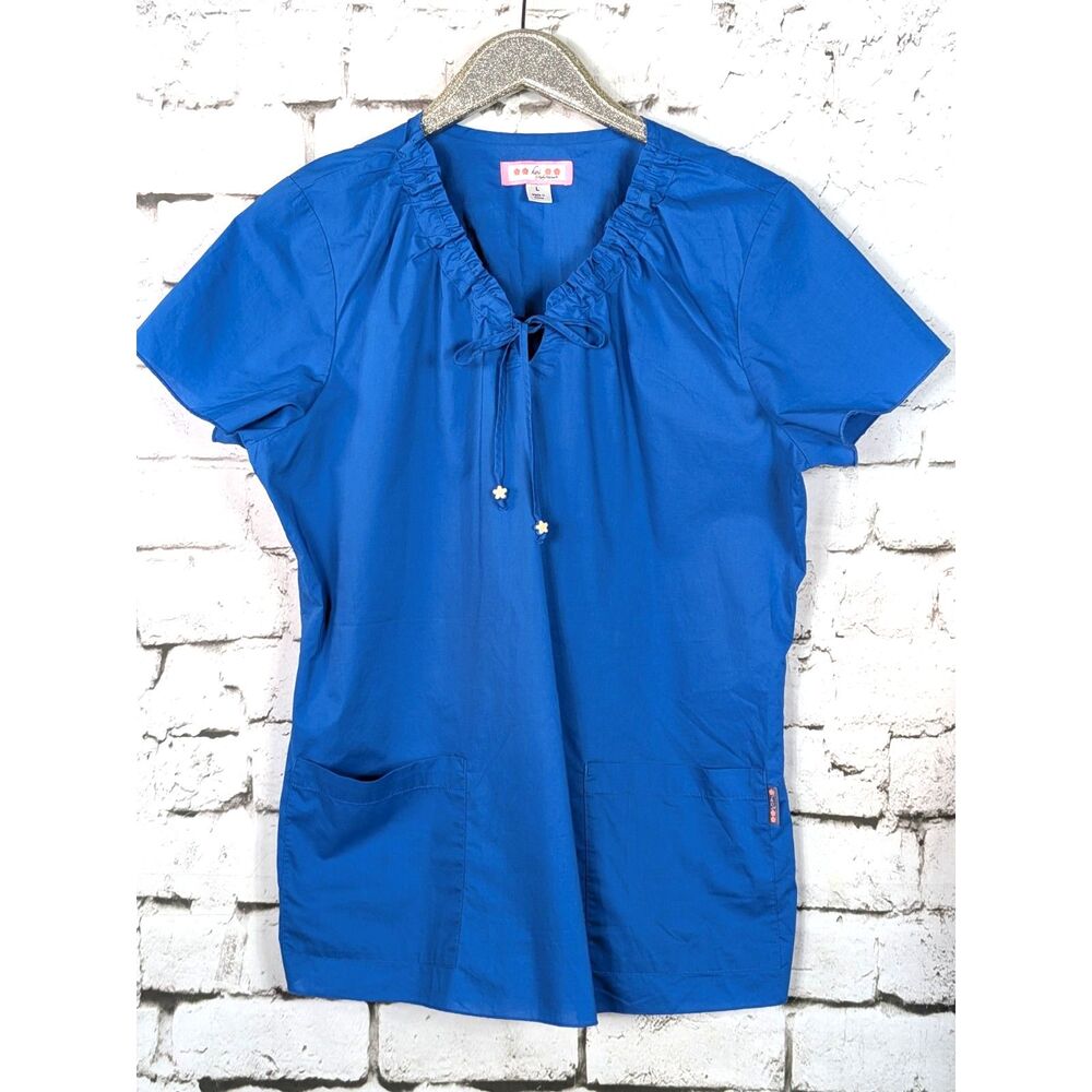 koi Royal Blue Scrub Top with Drawstring Neck